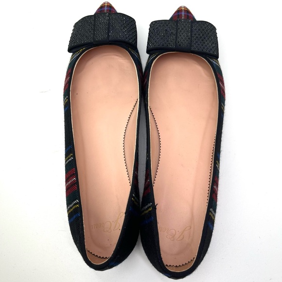 J. Crew Pointy Toe Tartan Plaid Flats with Crystal Embellished Bow - Picture 4 of 11